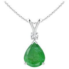 Natural 4.5 ct Emerald Teardrop Pendant with Diamond in 925 Sterling Silver