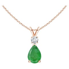 Natural Emerald Teardrop Pendant with Diamond in 14K Rose Gold