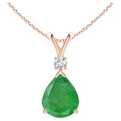 Pendentif en forme de goutte d'émeraude naturelle de 4,5 ct avec diamant en or rose 18 carats
