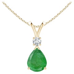 Pendentif goutte d'émeraude naturelle de 2,5 ct avec diamant en or jaune 14K