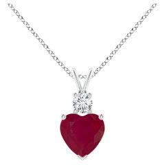 Pendentif en forme de coeur naturel de 1,65 ct de rubis en forme d'oreille de lapin en platine