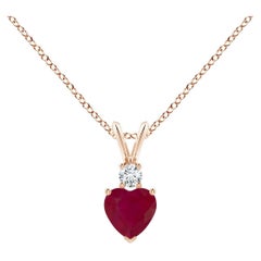 Pendentif d'oreilles en forme de cœur en rubis naturel et or rose 14 carats