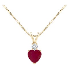 Pendentif d'oreilles en forme de cœur en rubis naturel et or jaune 18 carats