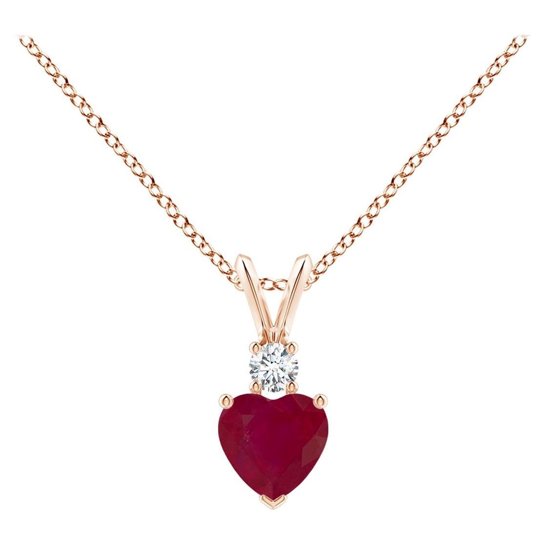 Colgante de oreja de conejo de rubí natural en forma de corazón en oro rosa de 18 quilates