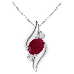 Colgante estilo concha natural ovalado de 1,25 ct de rubí y diamante en platino