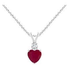 Pendentif d'oreilles en forme de cœur en rubis naturel et or blanc 18 carats