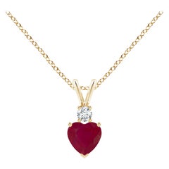 Pendentif d'oreilles en forme de cœur en rubis naturel et or jaune 14 carats