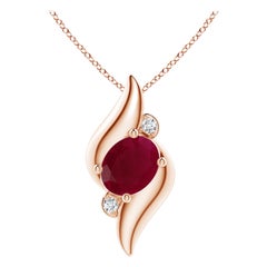 Natural Shell Style Oval 2 ct Ruby and Diamond Pendant in 18K Rose Gold