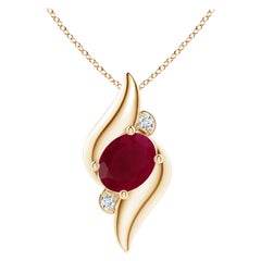 Colgante Ovalado de Rubí y Diamante de 2 ct Estilo Concha Natural en Oro Amarillo de 14K