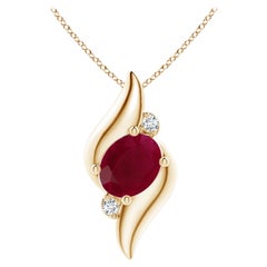 Colgante Ovalado de Rubí y Diamante de 3,3 ct Estilo Concha Natural en Oro Amarillo de 18 quilates
