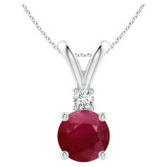 Colgante Redondo Natural de Rubí Solitario en V de 4.5 ct con Diamante en Platino