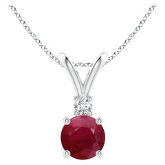 Pendentif solitaire en argent sterling 925 avec diamants et rubis rond de 1 carat