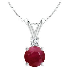 Pendentif V.I.I.I. solitaire en rubis rond naturel de 2.1 ct avec diamant en platine