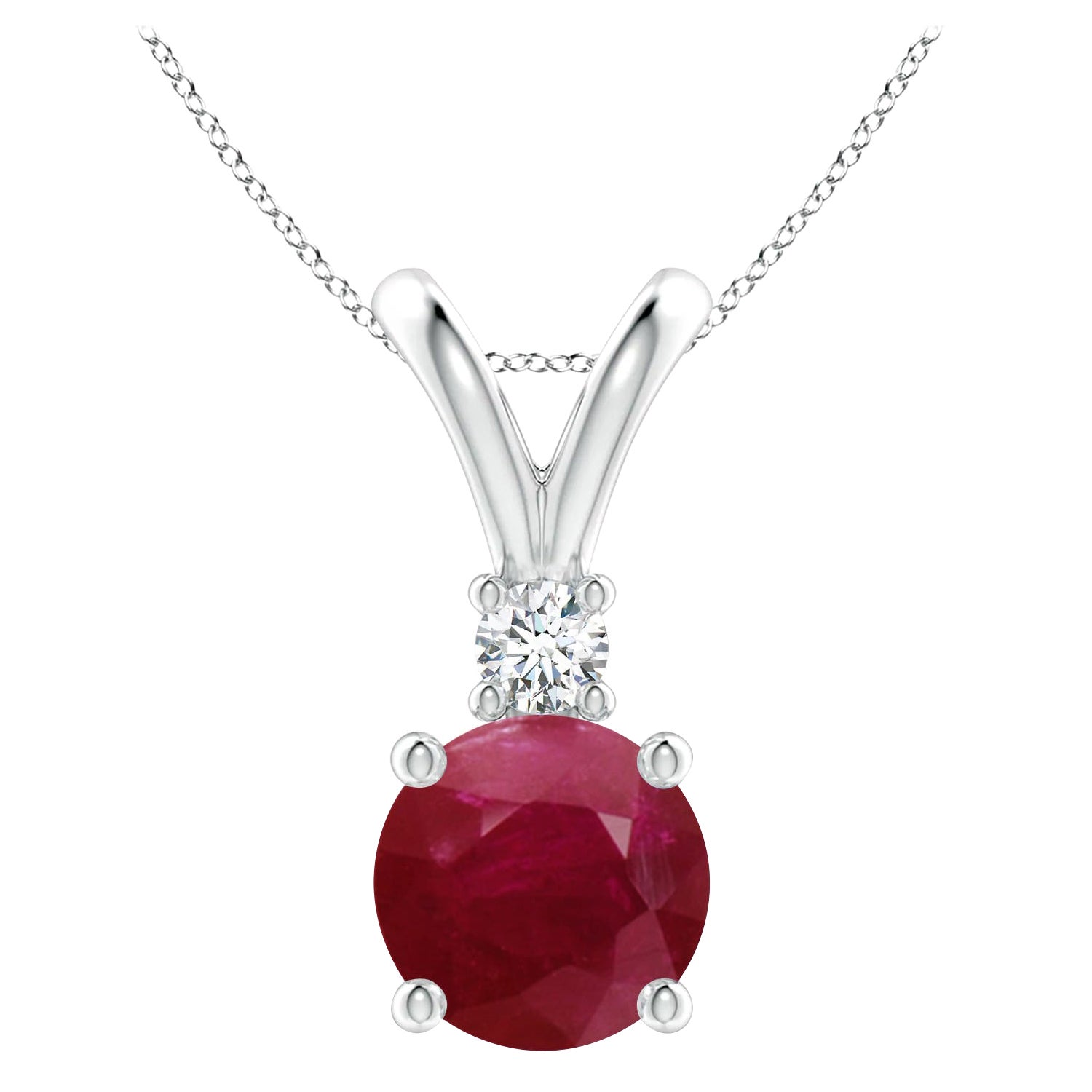 Pendentif V.I.I.I. solitaire en rubis rond naturel de 3,75 ct avec diamant en platine