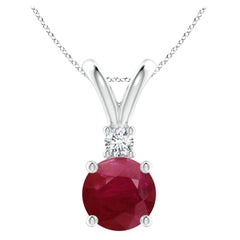 Ciondolo a forma di solitario a forma di rubino rotondo da 3,75 carati con diamante in argento Sterling 925