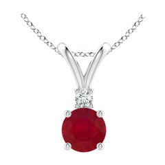 Pendentif V.I.I.I. en argent 925 avec solitaire en rubis rond naturel et diamant