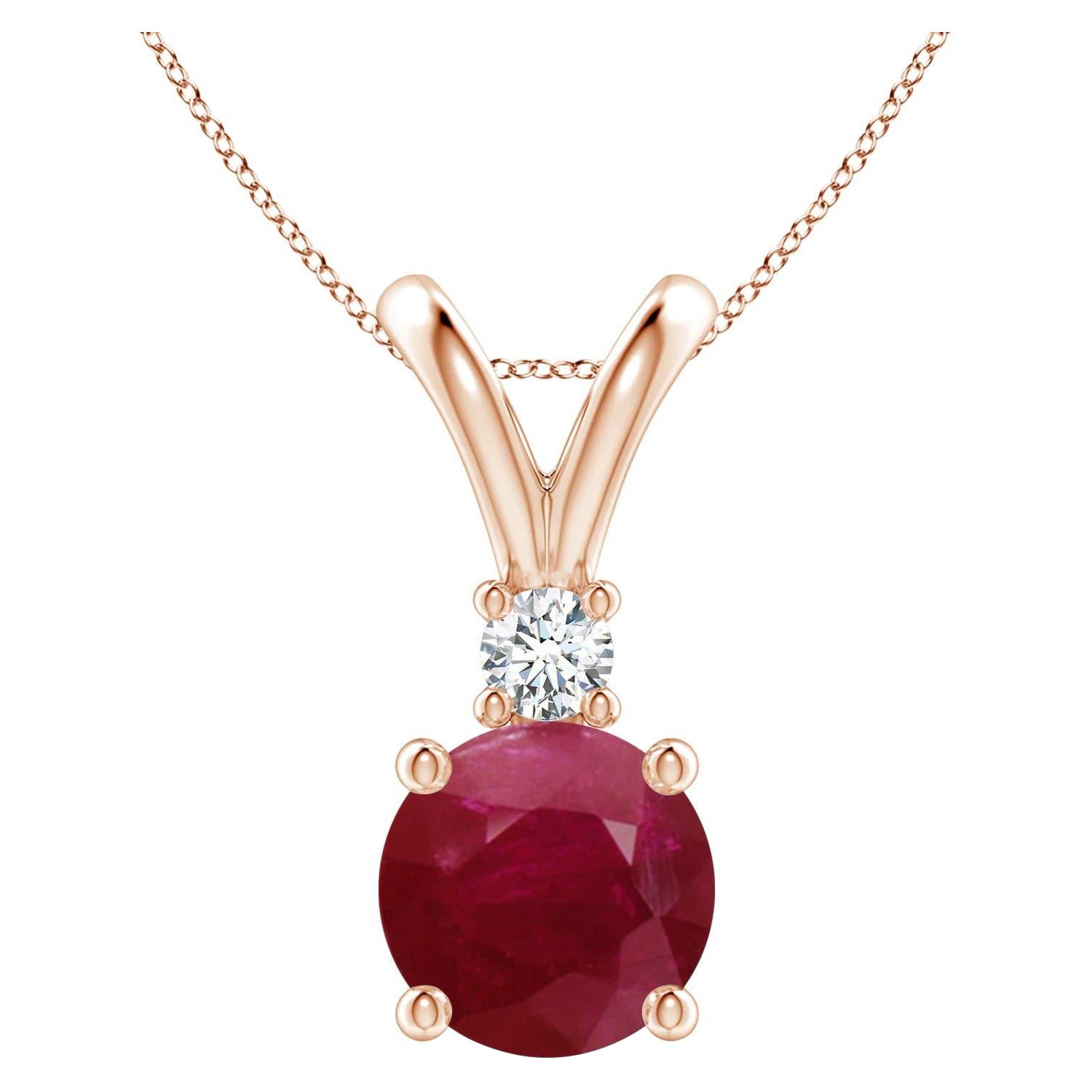 Pendentif solitaire en or rose 14 carats avec diamants et rubis rond de 3,75 carats