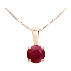 Colgante solitario de rubí redondo clásico natural en oro rosa de 14 quilates