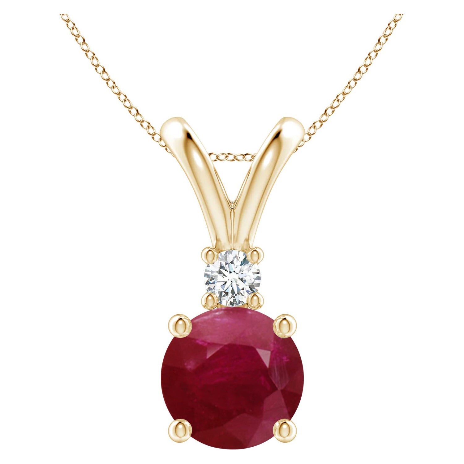 Pendentif solitaire en or jaune 14 carats avec diamants et rubis rond de 3,75 carats