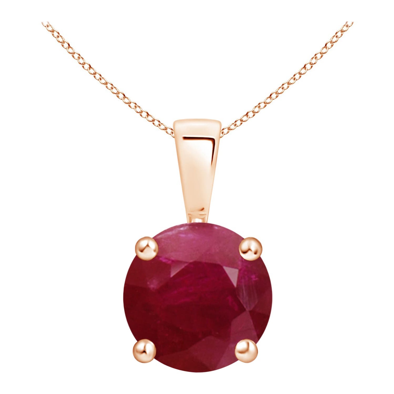 Colgante Solitario de Rubí Clásico Natural Redondo de 3,75 ct en Oro Rosa de 14 quilates