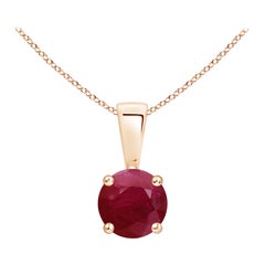 Colgante solitario de rubí redondo clásico natural en oro rosa de 18 quilates