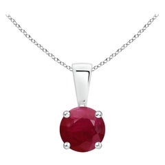 Natural Classic Round Ruby Solitaire Pendant in 14K White Gold