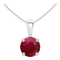 Pendentif en or blanc 14K avec solitaire en rubis naturel rond 1 ct Classic