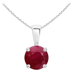 Natural Classic Round 1 ct Ruby Solitaire Pendant in 925 Sterling Silver