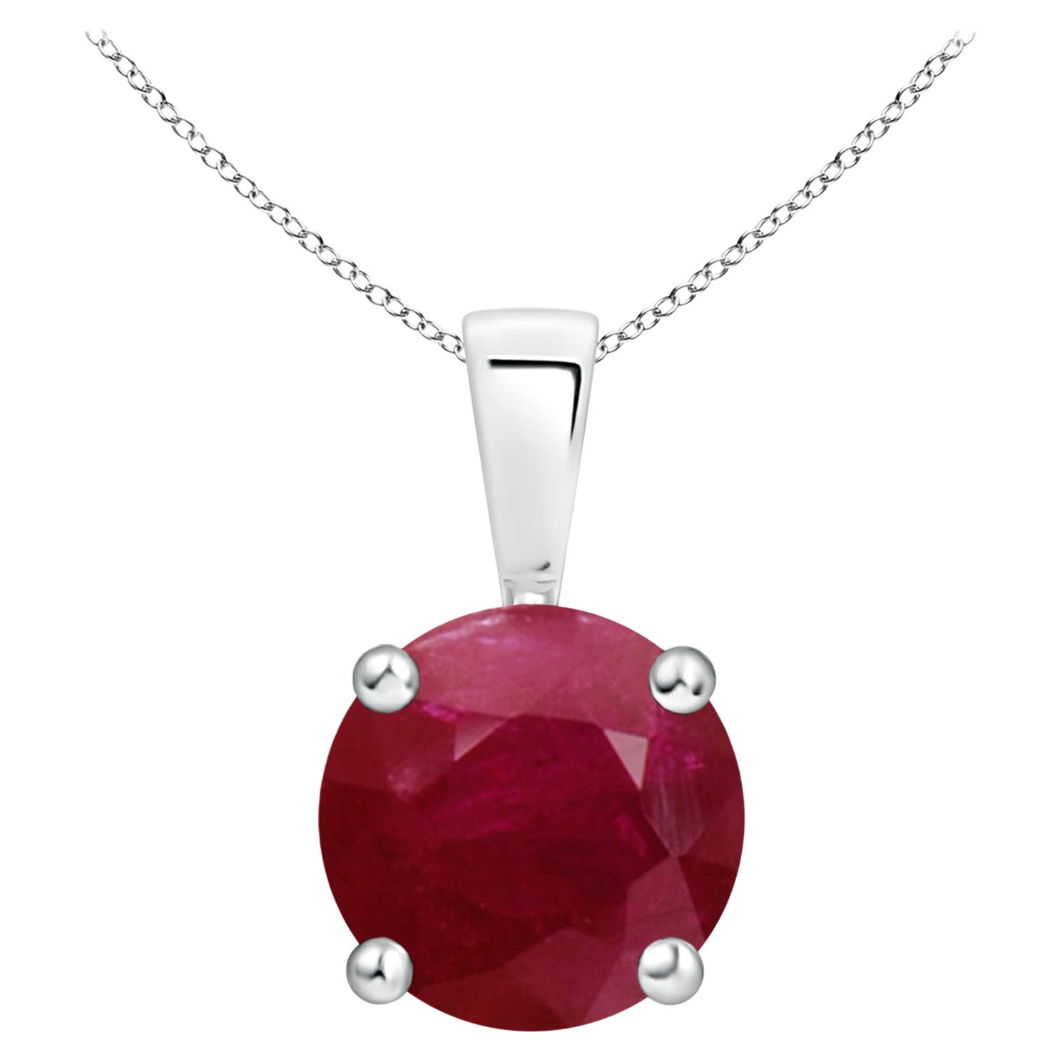 Colgante solitario de rubí natural clásico redondo de 3,75 ct en oro blanco de 14 quilates