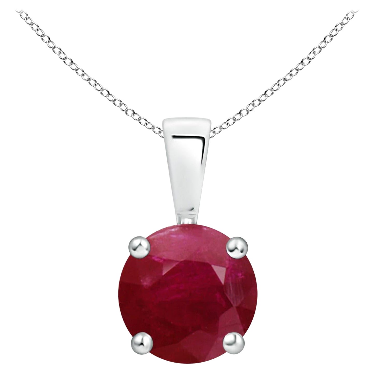 Colgante solitario de rubí clásico natural redondo de 1,4 ct en plata de ley 925 en venta
