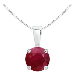 Natural Classic Round 1 ct Ruby Solitaire Pendant in 18K White Gold
