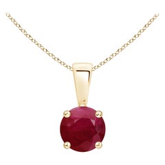 Pendentif en or jaune 18K avec solitaire en rubis rond classique naturel