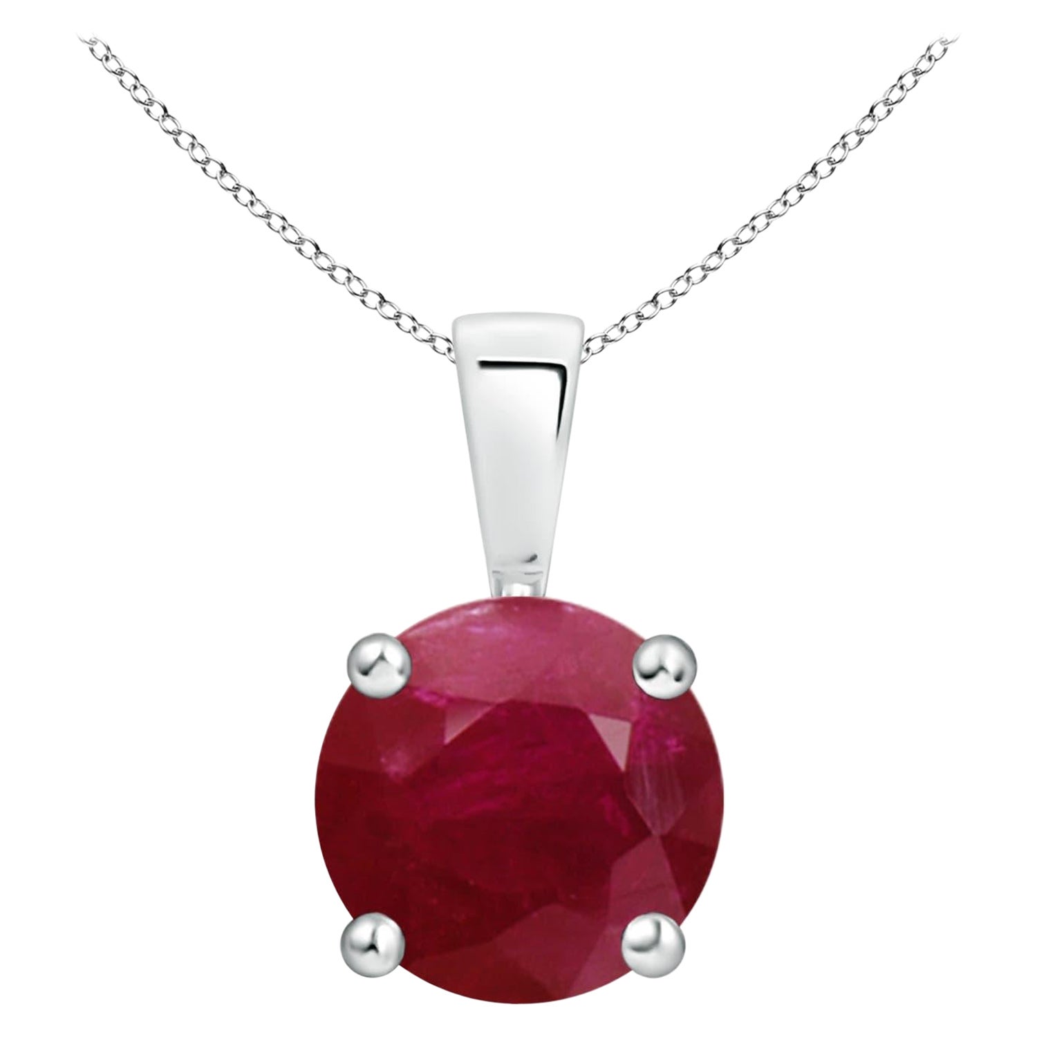 Colgante solitario de rubí clásico natural redondo de 2,1 ct en oro blanco de 18 quilates
