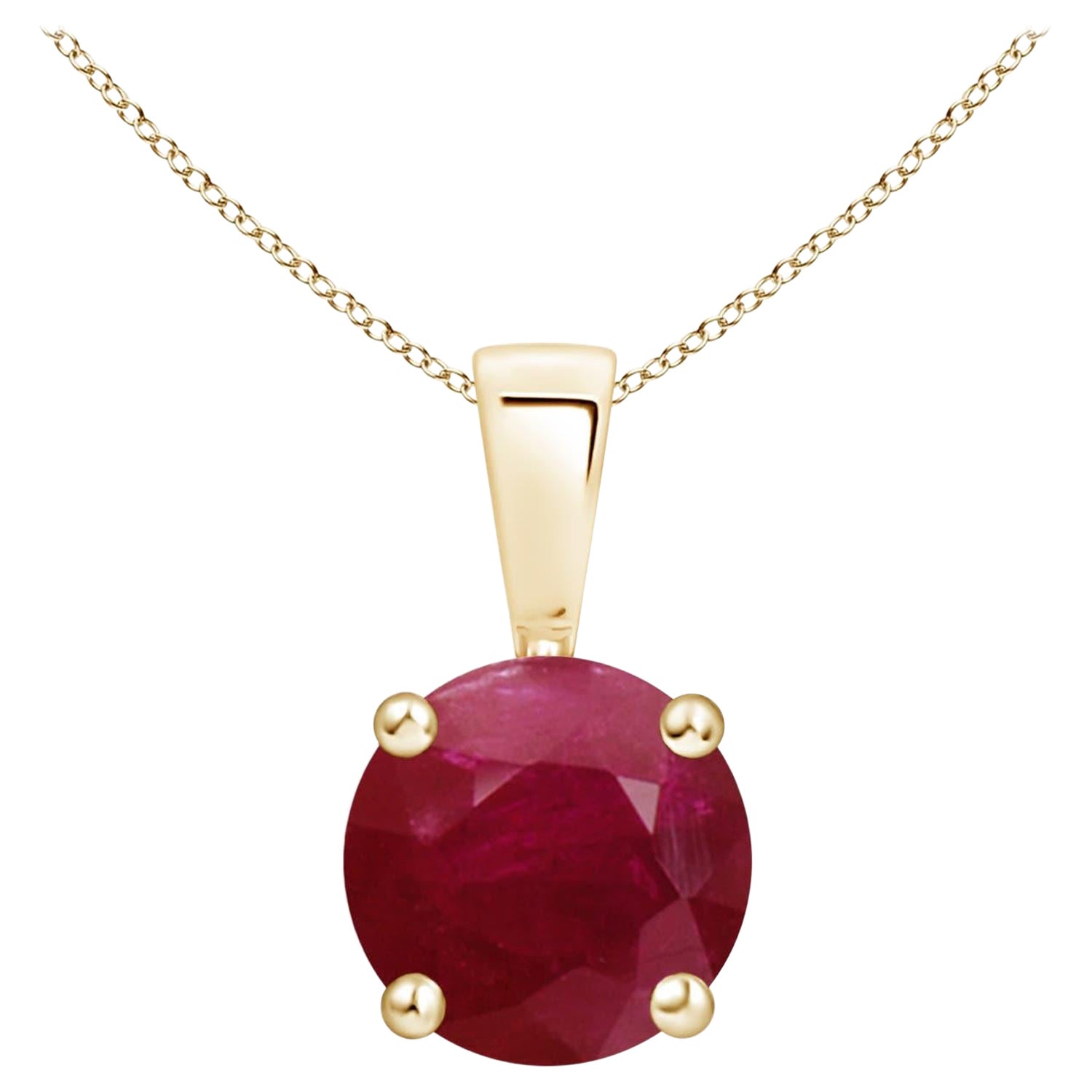 Colgante Solitario de Rubí Clásico Natural Redondo de 1,4 ct en Oro Amarillo de 18 quilates