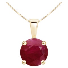 Pendentif en or jaune 14K avec solitaire en rubis naturel rond de 4,5 ct Classic