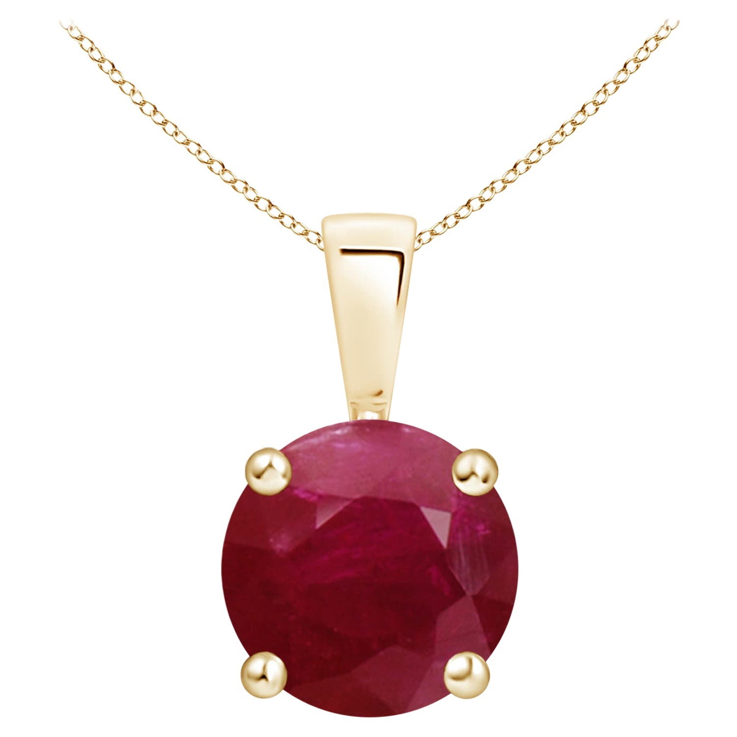 Colgante Solitario de Rubí Clásico Natural Redondo de 3,75 ct en Oro Amarillo de 18 quilates