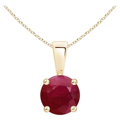 Pendentif en or jaune 14K avec solitaire en rubis, Nature Classic Round 1 ct
