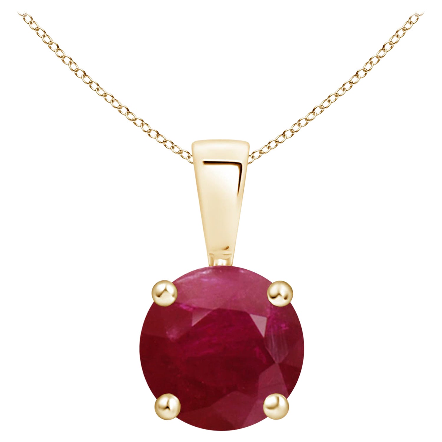 Colgante solitario de rubí clásico natural redondo de 1,4 ct en oro amarillo de 14 quilates