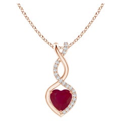 Colgante Corazón Infinito de Rubí Natural con Diamantes en Oro Rosa de 14K