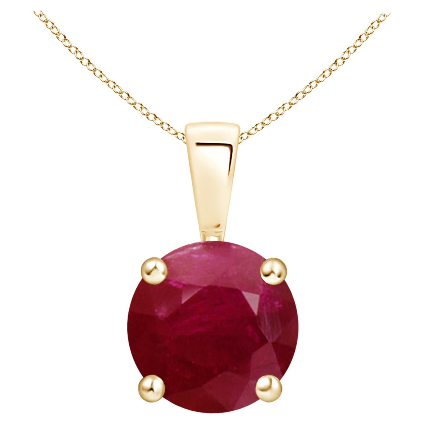 Colgante Solitario de Rubí Clásico Natural Redondo de 3,75 ct en Oro Amarillo de 14K