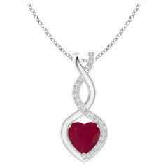 Natural Ruby Infinity Heart Pendant with Diamonds in 925 Sterling Silver