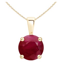 Natural Classic Round 4.5 ct Ruby Solitaire Pendant in 18K Yellow Gold