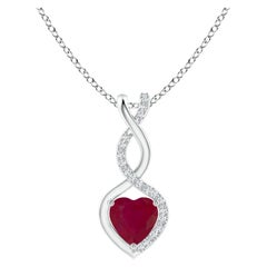 Natural Ruby Infinity Heart Pendant with Diamonds in 14K White Gold