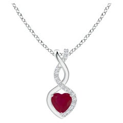 Colgante Corazón Infinito de Rubí Natural con Diamantes en Oro Blanco de 18 K