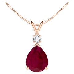 Colgante Lágrima de Rubí Natural de 5 ct con Diamante en Oro Rosa de 14K