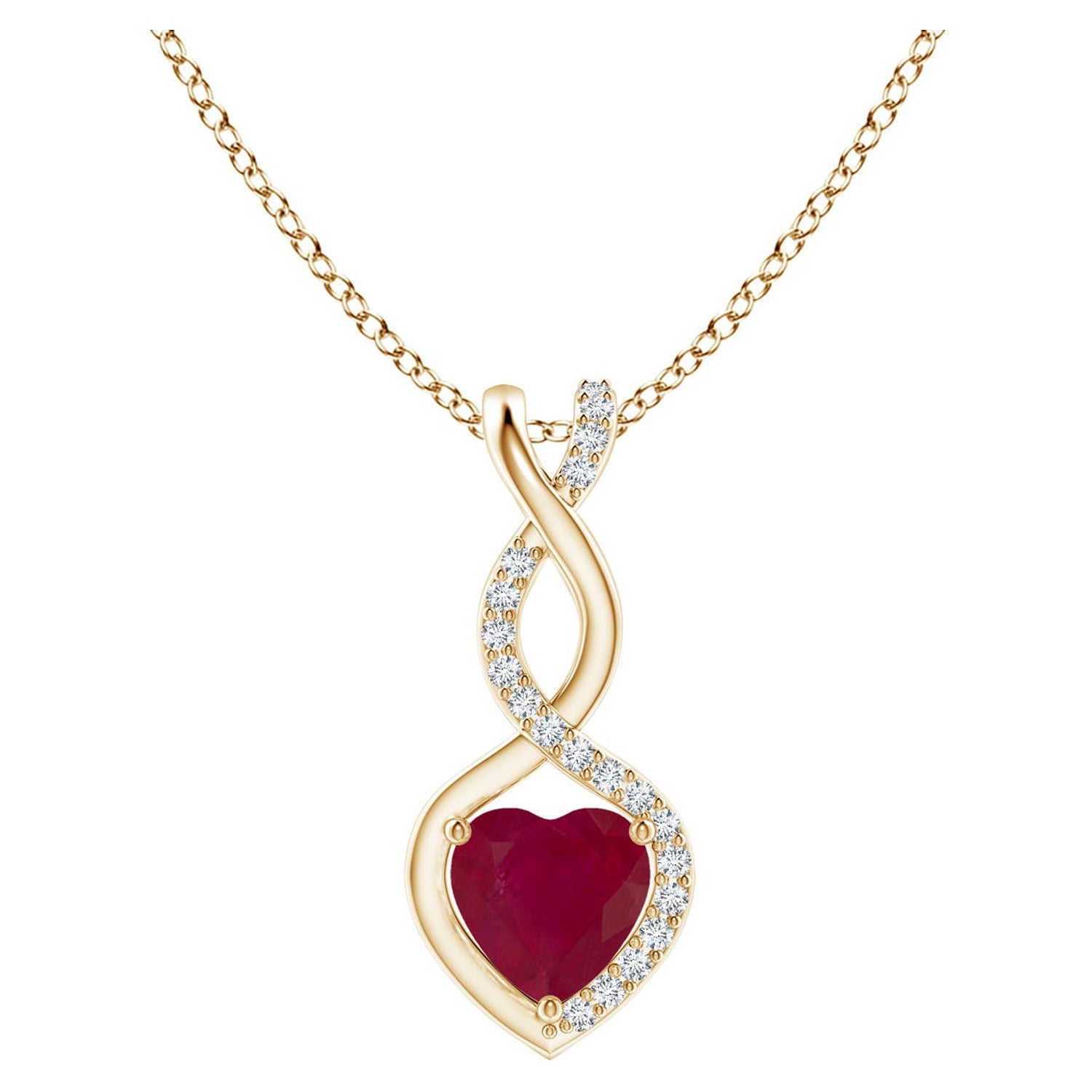 Natural Ruby Infinity Heart Pendant with Diamonds in 14K Yellow Gold