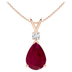Natürlicher 7.9 Karat Rubin-Tropfen-Anhänger mit Diamant in 14K Roségold