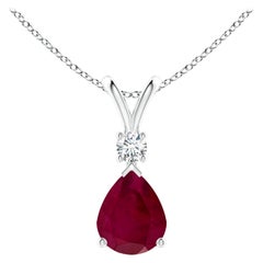 Natural 2.7 ct Ruby Teardrop Pendant with Diamond in Platinum