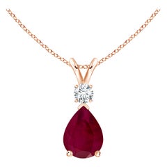 Natural 1.15 ct Ruby Teardrop Pendant with Diamond in 14K Rose Gold