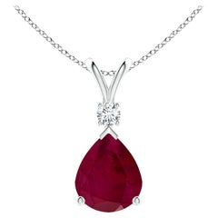 Pendentif en forme de goutte de rubis naturel de 5 ct avec diamant en platine